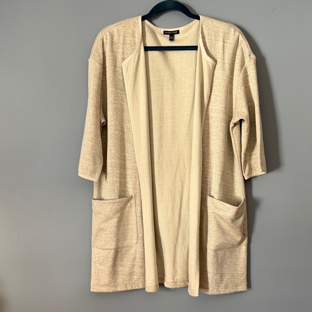 Eileen Fisher Women's Cream Open-Front Cardigan Sweater Size Medium Linen/Cotton